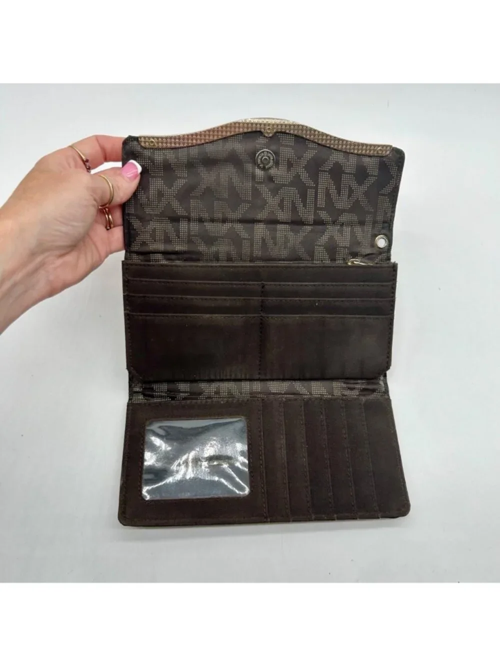 Nxxn Brown Monogram Print Pebbled Faux Leather Wallet